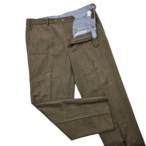 Luciano Barbera Dress Pants Mens 52 34x29 Brown Wool Italy Flat Front READ